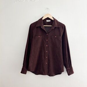 Vintage Brown Faux Suede Button Up